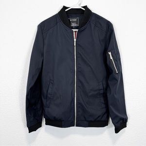 H.T. NIAO Bomber Jacket Navy Blue Black Trim Size Large